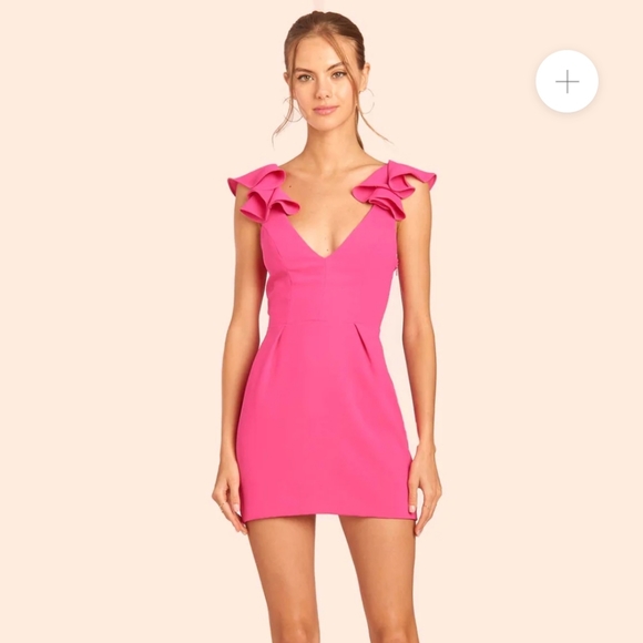 Amanda Uprichard Dresses & Skirts - Amanda Uprichard barbie hot pink Gimlet ruffle sleeve cut out back mini dress